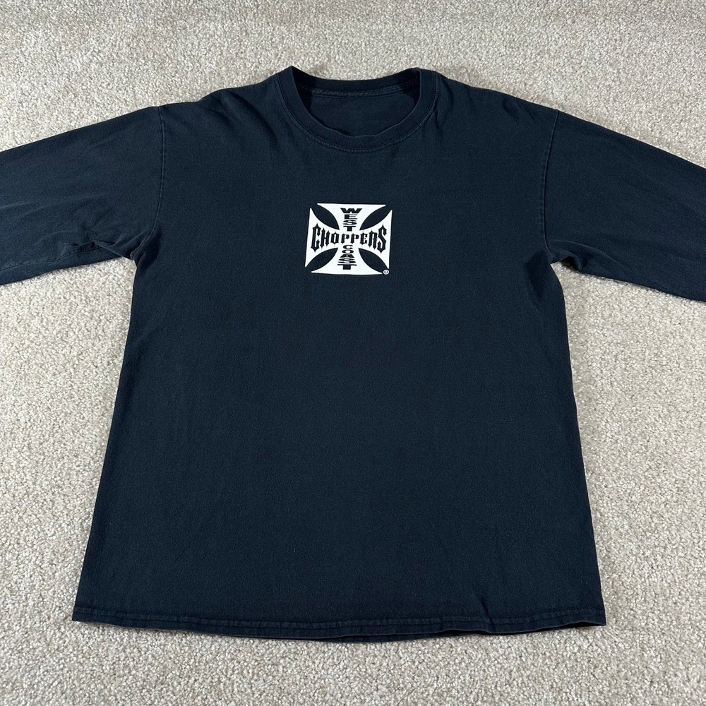 Vintage 90s West Coast Choppers Long Sleeve T-Shirt M Jesse Black Faded Cross - Picture 2 of 5